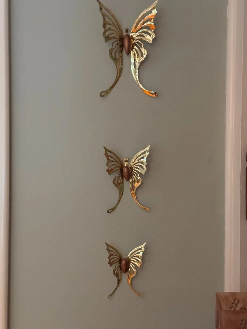 Vintage Gold Butterfly Wall Decor - Set of 3 Mid-Century Wall Han